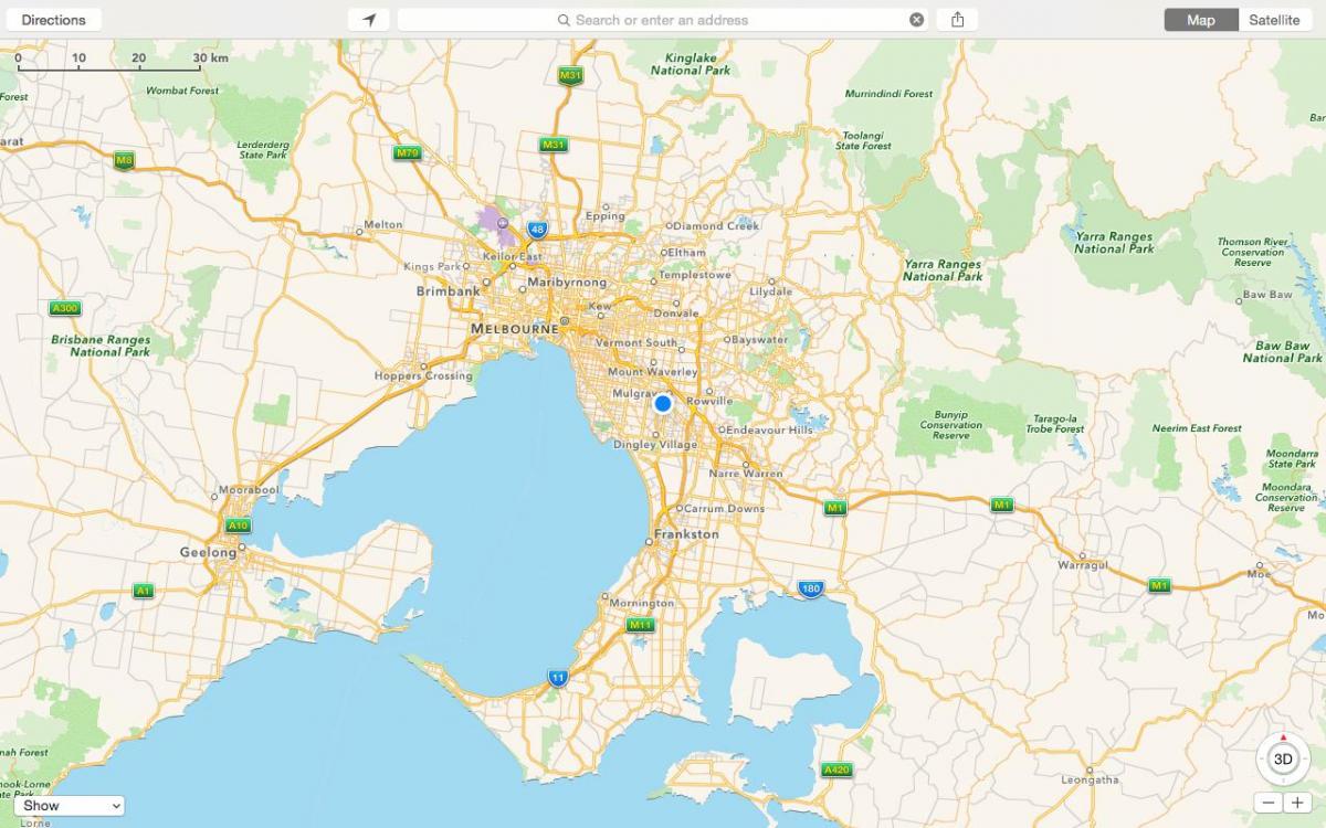 의 지도와 교외 멜버른