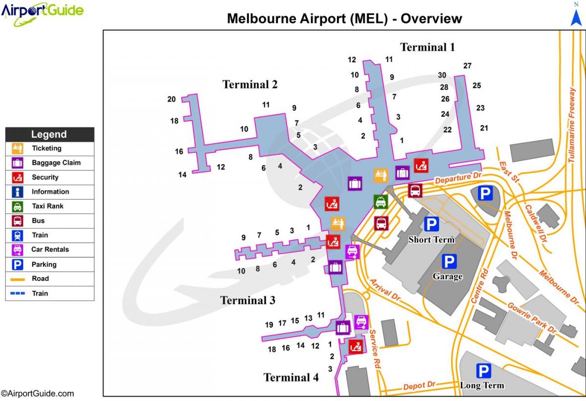 지도 멜버른의 공항 터미널
